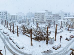 Foto: Pedro Vera. La plaça d’Espanya, tenyida de blanc